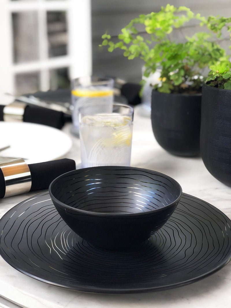 Bzyoo 12 Piece Melamine Dinnerware Set - Durable, Dishwasher Safe Organica Black Plates and Bowls Sets Casual Dish Set for Dining, Outdoor and Kitchen - Image 5